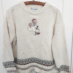 Vintage 90's Chelsea Gardens Sweater Snowflake Snowmen Women's Cream Cotton SZ M